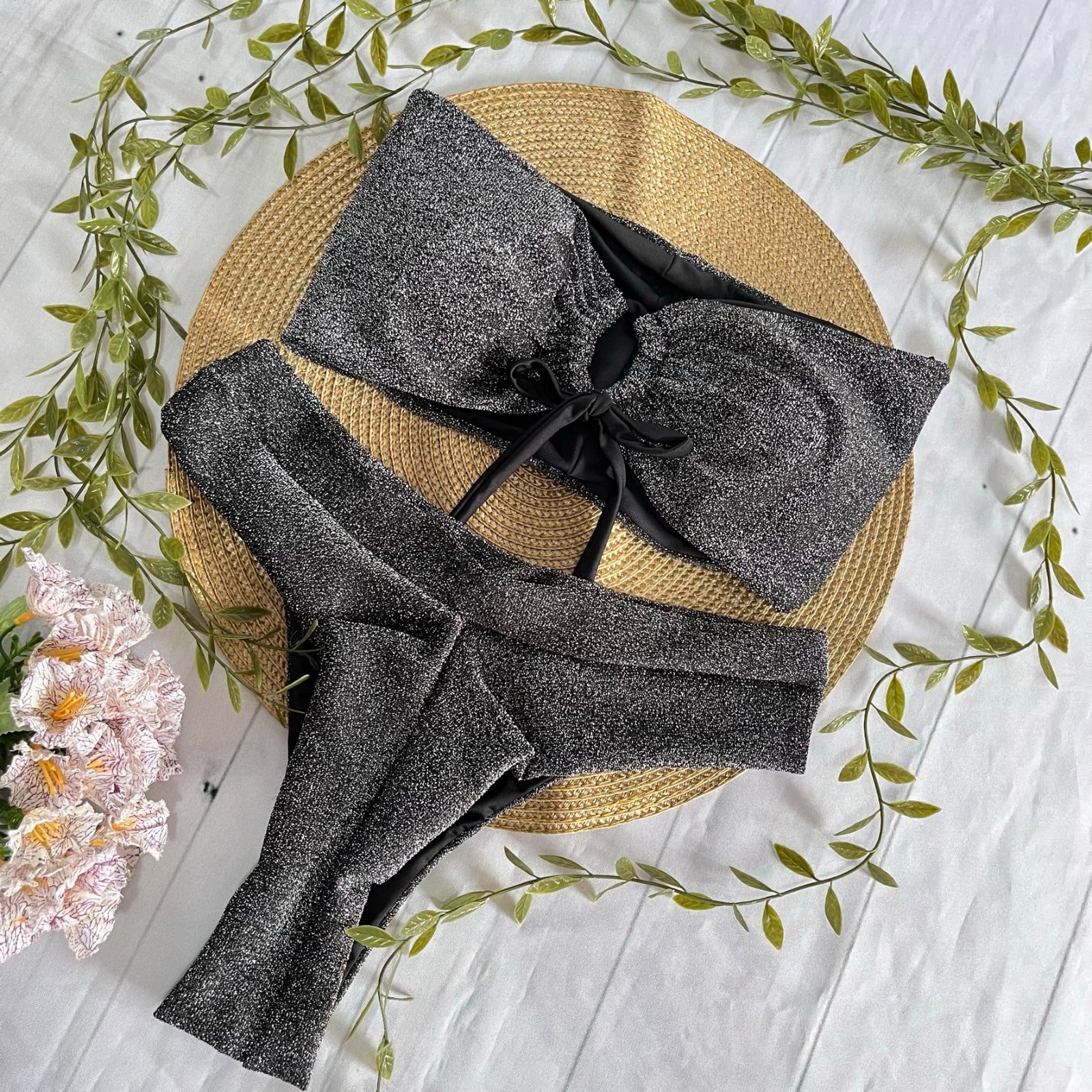 Amara Glittering Bandeau High Waisted Bikini Bottoms – Coco Brazil