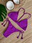 Olivia Fixed T-Back Purple Brazilian Bikini + Cheeky Tie Bottoms